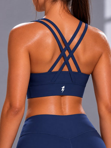 SparkNine Elevate sport-bh - S - donkerblauw - gekruiste rug - push-up effect - stevige ondersteuning - met uitneembare pads