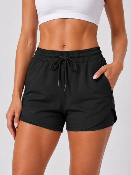 SparkNine Zipflex short dames - tweedelig - met binnenbroek & ritszakken - M - zwart - hardloopshort - elastische taille met trekkoord