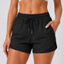 SparkNine Zipflex short dames - tweedelig - met binnenbroek & ritszakken - M - zwart - hardloopshort - elastische taille met trekkoord