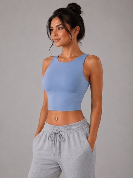 SparkNine Supportflex Sporttop met Built-in Bra - uitneembare pads - L - blauw - sport bh - met hoge ondersteuning - cropped