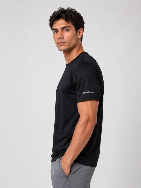 SparkNine Ironlite sport t-shirt heren met reflecterende strepen - XL - zwart - zweetbestendig - lichtgewicht & sneldrogend