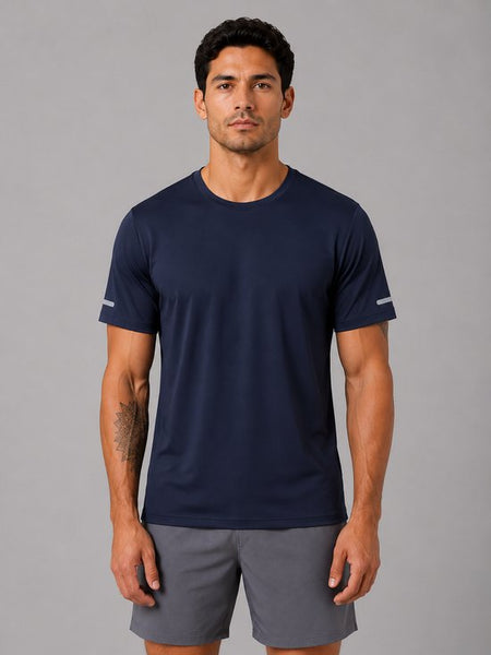 SparkNine Ironlite sport t-shirt heren met reflecterende strepen - L - blauw - zweetbestendig - lichtgewicht & sneldrogend