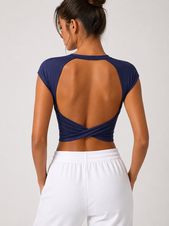 SparkNine Baremove rugloze crop T-shirt - XL - blauw - cap-mouwen - korte top - stijlvol & luchtig