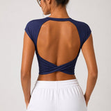SparkNine Baremove rugloze crop T-shirt - XL - blauw - cap-mouwen - korte top - stijlvol & luchtig