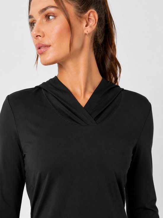 SparkNine Serenity fitness hoodie dames - met capuchon & split-back design - L - zwart - dames sporttop - stijlvolle sportrui - ademend & sneldrogend