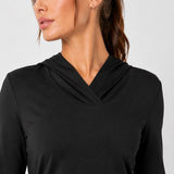 SparkNine Serenity fitness hoodie dames - met capuchon & split-back design - L - zwart - dames sporttop - stijlvolle sportrui - ademend & sneldrogend