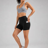 SparkNine Pace dames short - fitness - korte sportbroek - XXL - zwart - hoge taille - met zakken - elastisch - squatproof