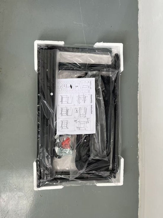 Wasverzamelaar met 3 vakken op wielen – Wasmand sorteerwagen met deksel – Verrijdbare wasmand – Zwart metalen frame
