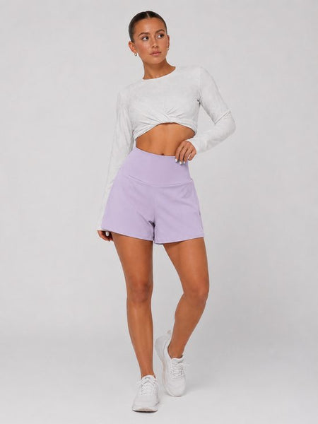 SparkNine Breeze dames short - sportshort - met telefoonzak - dubbellaags met binnenshort - S - paars - fitness - hoge taille - ademend & sneldrogend