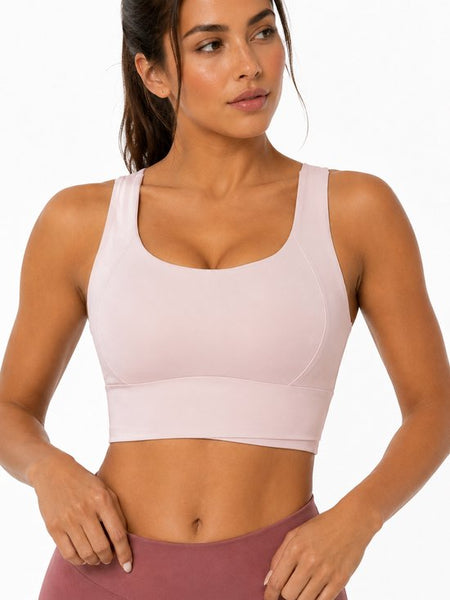 SparkNine Flexaura sport BH - stijlvolle sportbeha - ingebouwde pads - S - roze - high support ondersteuning - cross design