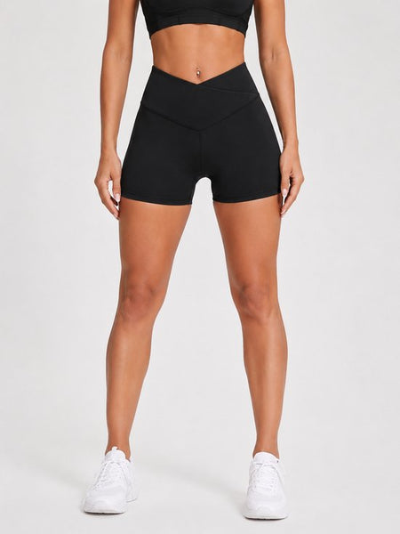 SparkNine Flexcross short dames - cross-front - stijlvolle sportshort short - L - zwart - hoge taille - buttlift - super comfortabel & stretch
