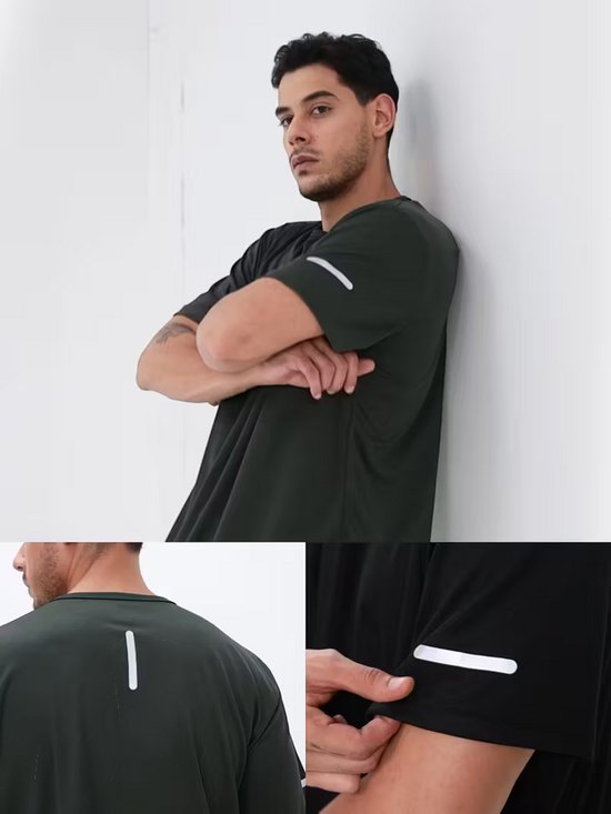 SparkNine Ironlite sport t-shirt heren - met reflecterende strepen - XS - zwart - zweetbestendig - lichtgewicht & sneldrogend