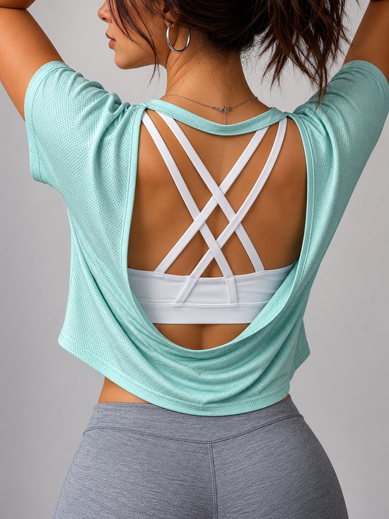 SparkNine Flow sporttop - sport t-shirt - L - groen - open rug - stijlvol & ademend - losse pasvorm - fitness top