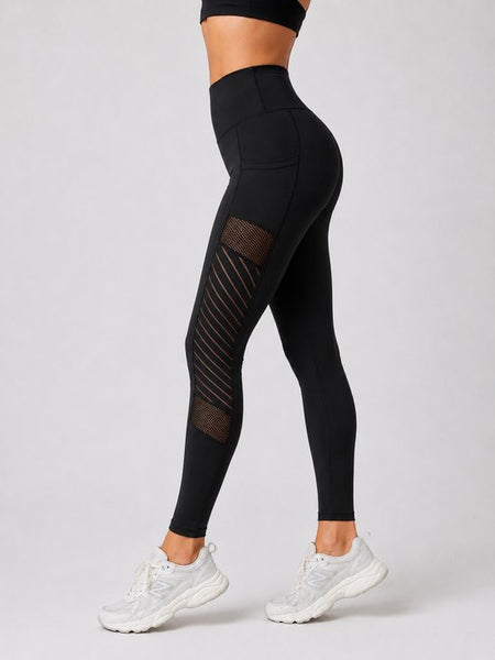 SparkNine Novabreeze sportlegging - dames - ademend - met zakken - stijlvol design - L - zwart - mesh panelen - met zakken - elastisch - squatproof