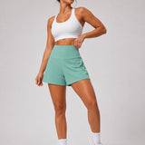 SparkNine Breeze dames short - sportshort - met telefoonzak - dubbellaags met binnenshort - L - groen - fitness - hoge taille - ademend & sneldrogend