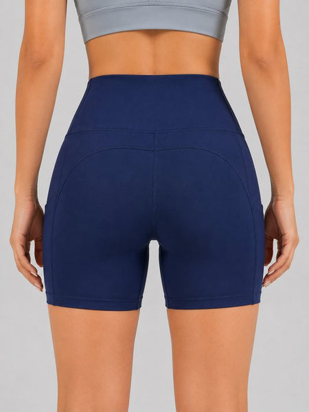 SparkNine Pace dames short - fitness - korte sportbroek - XXL - blauw - hoge taille - met zakken - elastisch - squatproof