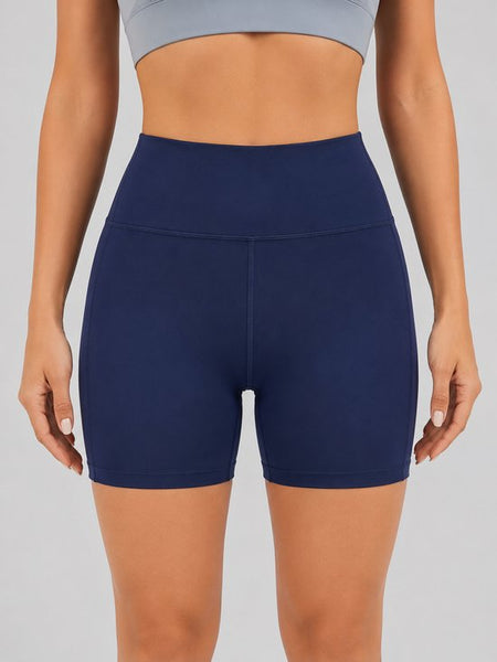 SparkNine Pace dames short - fitness - korte sportbroek - XXL - blauw - hoge taille - met zakken - elastisch - squatproof