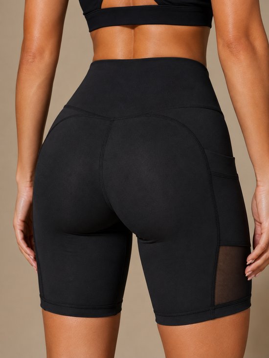 SparkNine Meshflex dames short - met zakken - stijlvolle mesh - S - zwart - hoge taille - ademend - fitness short - korte broek