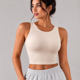 SparkNine Supportflex Sporttop met Built-in Bra - uitneembare pads - XL - ivory - sport bh - met hoge ondersteuning - cropped