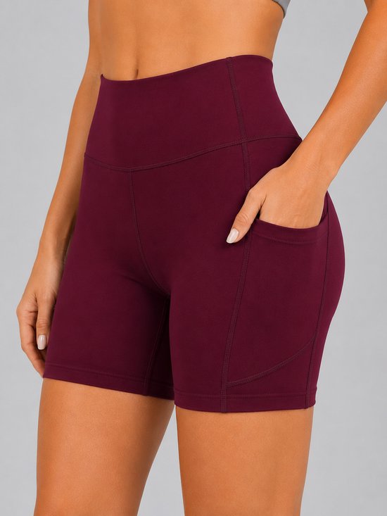 SparkNine Pace dames short - fitness - korte sportbroek - XXL - rood - hoge taille - met zakken - elastisch - squatproof