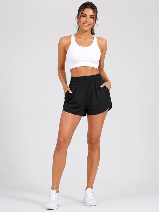 SparkNine Zipease short dames - dubbellaags - met zak - ritssluiting - korte sportbroek - XL - zwart - elastische taille - sneldrogend - functioneel & comfortabel