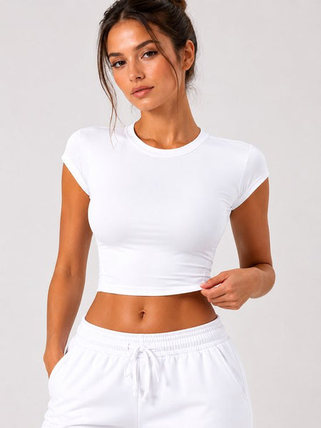 SparkNine Baremove rugloze crop T-shirt - XL - wit - cap-mouwen - korte top - stijlvol & luchtig