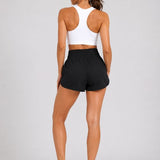 SparkNine Zipease short dames - dubbellaags - met zak - ritssluiting - korte sportbroek - S - zwart - elastische taille - sneldrogend - functioneel & comfortabel