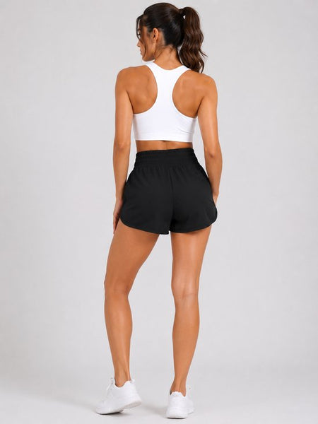 SparkNine Zipease short dames - dubbellaags - met zak - ritssluiting - korte sportbroek - S - zwart - elastische taille - sneldrogend - functioneel & comfortabel