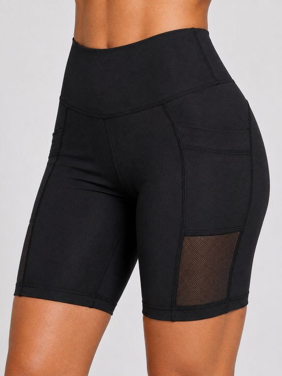 SparkNine Meshflex dames short - met zakken - stijlvolle mesh - L - zwart - hoge taille - ademend - fitness short - korte broek