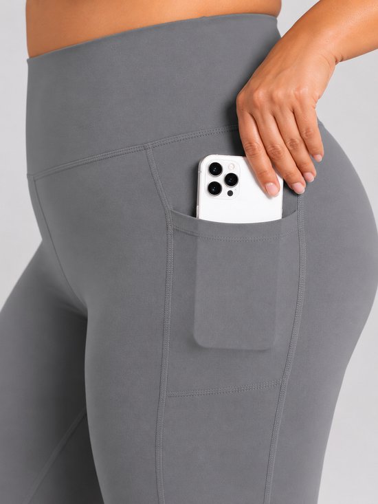 SparkNine Softcurve plus size legging - met zijzakken - L-XL - grijs - zachte stof - ademend - niet doorschijnend