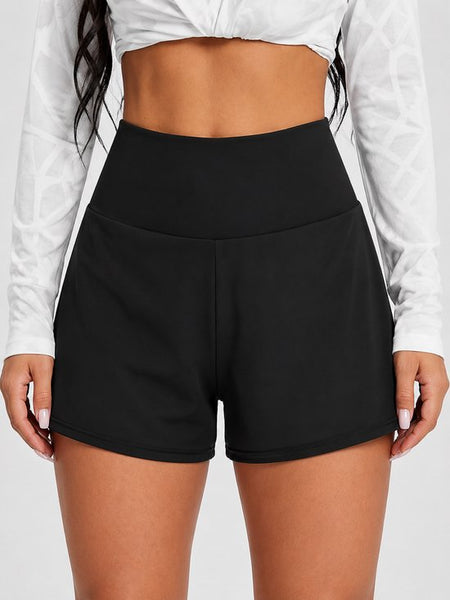 SparkNine Breeze dames short - sportshort - met telefoonzak - dubbellaags met binnenshort - M - zwart - fitness - hoge taille - ademend & sneldrogend
