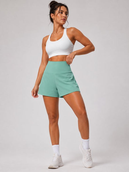 SparkNine Breeze dames short - sportshort - met telefoonzak - dubbellaags met binnenshort - XXL - groen - fitness - hoge taille - ademend & sneldrogend
