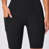 SparkNine NovaShort knie-lengte sportbroek dames - fitness short - lange biker short - L - zwart - hoge taille - met zakken - squatproof