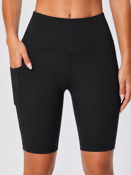 SparkNine NovaShort knie-lengte sportbroek dames - fitness short - lange biker short - L - zwart - hoge taille - met zakken - squatproof