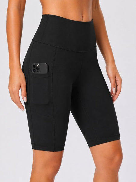 SparkNine NovaShort knie-lengte sportbroek dames - fitness short - lange biker short - M - zwart - hoge taille - met zakken - squatproof