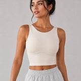SparkNine Supportflex Sporttop met Built-in Bra - uitneembare pads - L - ivory - sport bh - met hoge ondersteuning - cropped