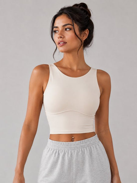 SparkNine Supportflex Sporttop met Built-in Bra - uitneembare pads - L - ivory - sport bh - met hoge ondersteuning - cropped