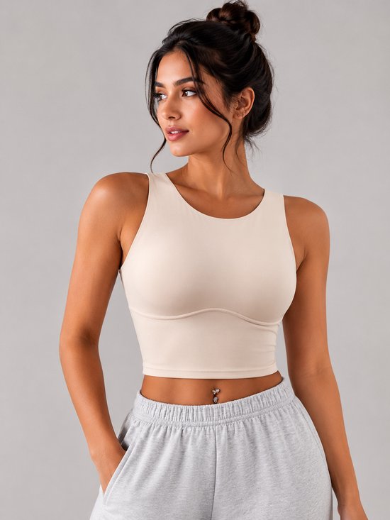 SparkNine Supportflex Sporttop met Built-in Bra - uitneembare pads - L - ivory - sport bh - met hoge ondersteuning - cropped