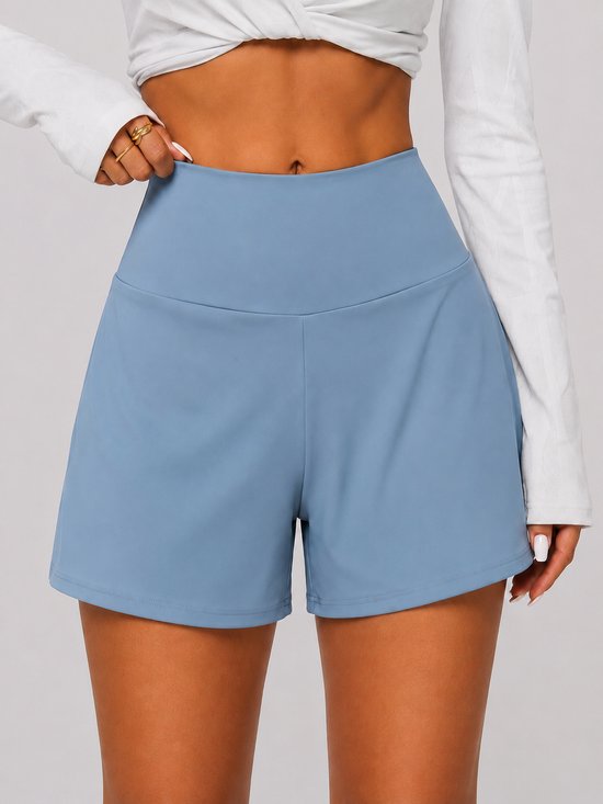 SparkNine Breeze dames short - sportshort - met telefoonzak - dubbellaags met binnenshort - M - lichtblauw - fitness - hoge taille - ademend & sneldrogend