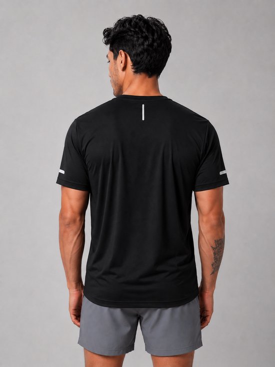 SparkNine Ironlite sport t-shirt heren met reflecterende strepen - XL - zwart - zweetbestendig - lichtgewicht & sneldrogend
