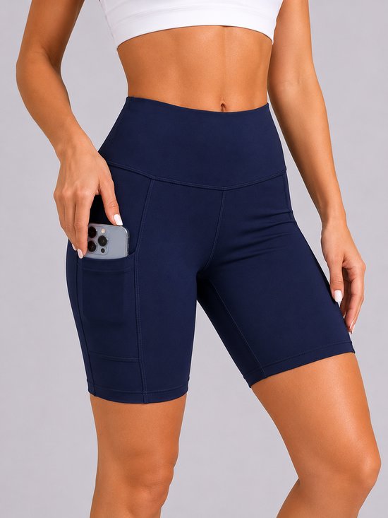 SparkNine Softflow korte sportbroek - met zakken - zachte stof - L - donkerblauw - dames short - half lang - fietsshort