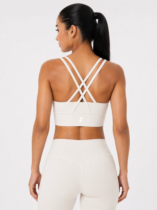SparkNine Elevate sport-bh - L - ivory - gekruiste rug - push-up effect - stevige ondersteuning - met uitneembare pads