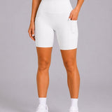 SparkNine Softflow korte sportbroek - met zakken - zachte stof - XS - wit - dames short - half lang - fietsshort