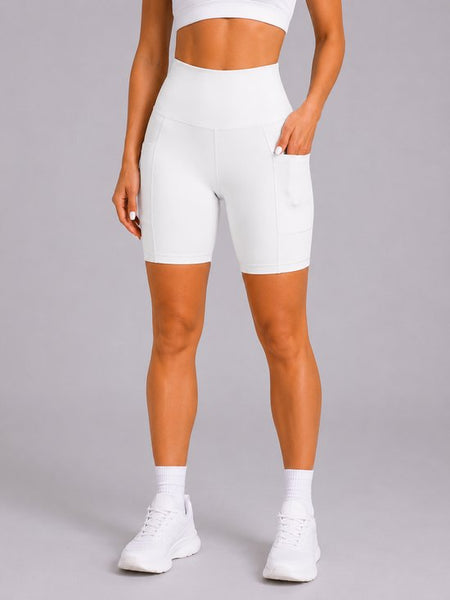 SparkNine Softflow korte sportbroek - met zakken - zachte stof - XS - wit - dames short - half lang - fietsshort