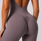 SparkNine Urbangoddes dames bodysuit - slim fit sport jumpsuit - L - beige - mouwloos & sneldrogend - hoge elasticiteit - comfortabele fitness & casual outfit