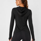 SparkNine Serenity fitness hoodie dames - met capuchon & split-back design - L - zwart - dames sporttop - stijlvolle sportrui - ademend & sneldrogend