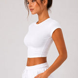 SparkNine Baremove rugloze crop T-shirt - XL - wit - cap-mouwen - korte top - stijlvol & luchtig