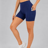 SparkNine Pace dames short - fitness - korte sportbroek - XXL - blauw - hoge taille - met zakken - elastisch - squatproof