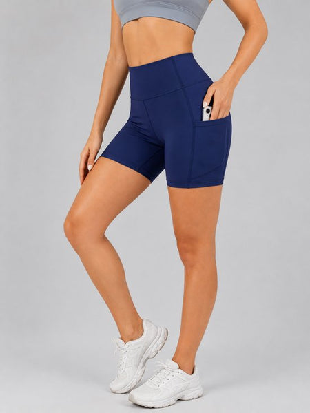 SparkNine Pace dames short - fitness - korte sportbroek - XXL - blauw - hoge taille - met zakken - elastisch - squatproof