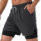 SparkNine Stridex fitness short heren - dubbellaags - met telefoonzak - S - grijs - sneldrogend - met handdoeklus & zakken - functioneel & comfortabel